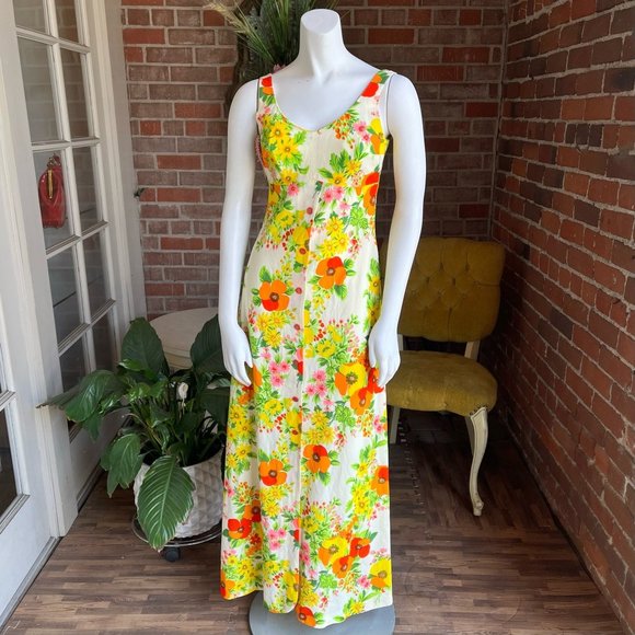 Dresses | 197s Yellow Floral Maxi Dress | Poshmark